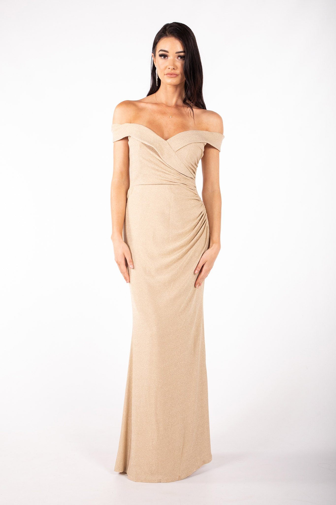 Off Shoulder Maxi Dress - Shimmer Gold ...